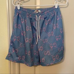 Mrs.Remade “Gucci” Blue and Pink Mens Basketball Shorts.